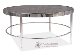 AURORA B, konferenční stolek pr.82cm, chrom / sklo s efektem mramoru