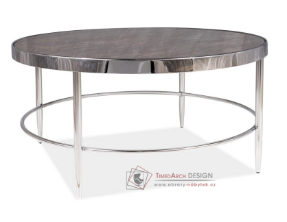 AURORA B, konferenční stolek pr.82cm, chrom / sklo s efektem mramoru