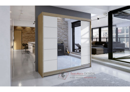 TAISA V, šatní skříň s posuvnými dveřmi 180cm, dub sonoma / bílá / zrcadla