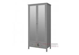 TUAN, šatní skříň 2-dveřová se zásuvkou, šedá / zrcadlo / kovové úchytky