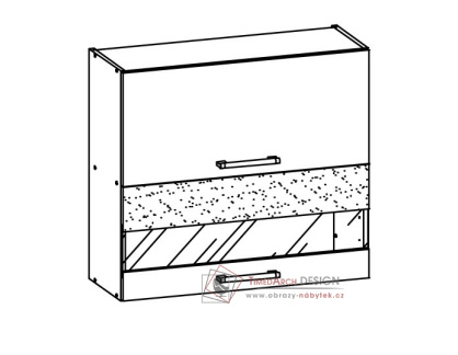 MODENA, horní vitrína výklopná MD9/G80W, buk / bílý lesk
