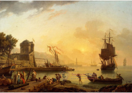SO XVI-414 Claude-Joseph Vernet - Pohled na pobřeží moře s budovami, loděmi a postavami