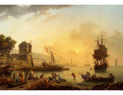 SO XVI-414 Claude-Joseph Vernet - Pohled na pobřeží moře s budovami, loděmi a postavami