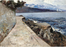 A-8409 Leontine von Littrow - Promenáda Františka Josefa v Lungomare, v pozadí pobřeží a hory Rijeky