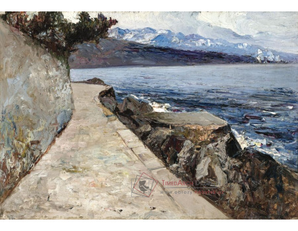 A-8409 Leontine von Littrow - Promenáda Františka Josefa v Lungomare, v pozadí pobřeží a hory Rijeky