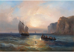 DDSO-1693 Jean Marie Auguste Jugelet - Klidné moře s lodí ve večerním světle