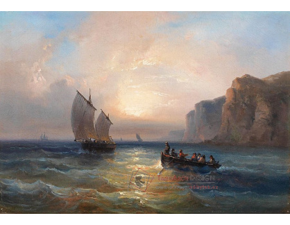 DDSO-1693 Jean Marie Auguste Jugelet - Klidné moře s lodí ve večerním světle