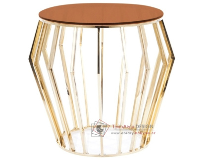ARIANA B, konferenční stolek pr. 50cm, zlatá / jantarové kouřové sklo