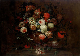 A-1379 Simon Hardimé - Zátiší s růžemi, narcisy a dalšími květinami v kameninové váze