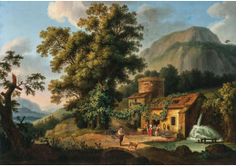 A-8366 Jakob Philipp Hackert - Zalesněná hornatá krajina s mlýnem ve Vietri
