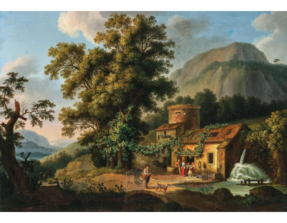 A-8366 Jakob Philipp Hackert - Zalesněná hornatá krajina s mlýnem ve Vietri