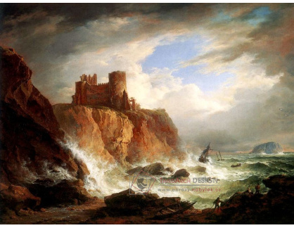 VANG172 Alexander Nasmyth - Pohled na hrad Tantallon