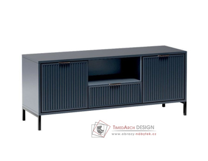 ODEON, televizní stolek 2-dveřový se zásuvkou 135cm, černá / indigo