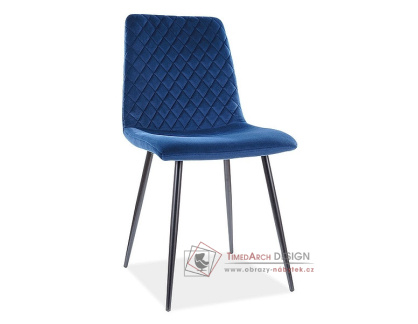 ILJA VELVET, jídelní čalouněná židle, černá / látka granátově modrá
