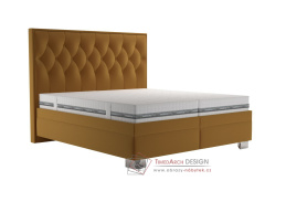 KERSTIN, čalouněná postel 180x200cm, látka žlutá / matrace NANNA