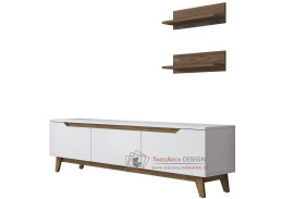 TUFARA, televizní stolek 3-dveřový s poličkami, bílá / ořech