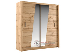 VENECIA, šatní skříň s posuvnými dveřmi 203cm, dub wotan / zrcadlo