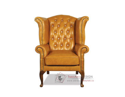 CHESTERFIELD QUEEN, čalouněné křeslo, kůže koňak