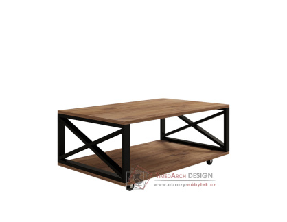 REFIA, konfereční stolek na kolečkách 98x60cm, borovice Atlantic / černá