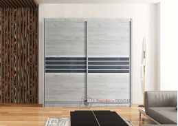 TURYN, šatní skříň s posuvnými dveřmi 203cm, dub craft bílý / grafit