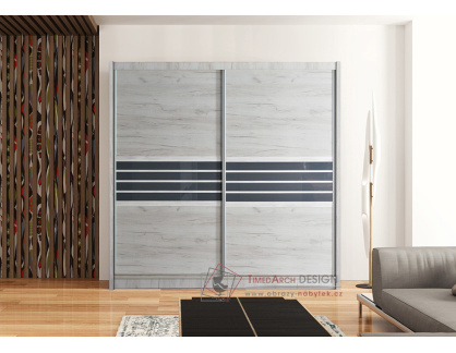 TURYN, šatní skříň s posuvnými dveřmi 203cm, dub craft bílý / grafit