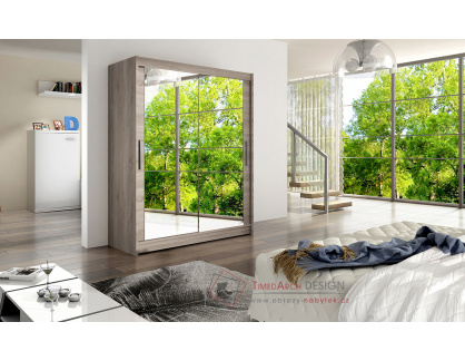 WENTURA XI, šatní skříň s posuvnými dveřmi 150cm, dub sonoma truflový / zrcadla