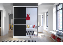 CAMILA III, šatní skříň s posuvnými dveřmi 150cm, bílá / černá / zrcadlo