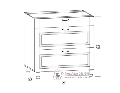 CHARLOTTA, dolní skříňka se 3-mi zásuvkami 80H3S, výběr provedení