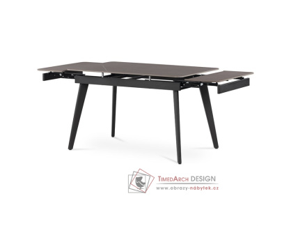 HT-405M GREY, jídelní stůl rozkládací 120+30+30x80cm, černý lak / keramika šedý mramor