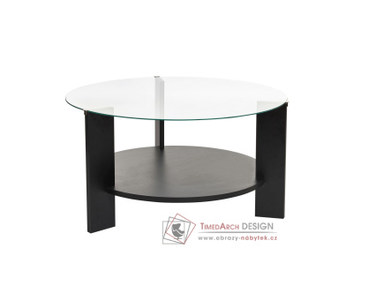CLARA, konferenční stolek pr. 75cm, černá / čiré sklo