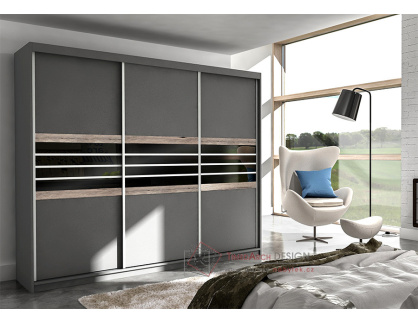 TURYN, šatní skříň s posuvnými dveřmi 250cm, láva / černá