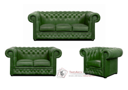 CHESTERFIELD LORD, sedací souprava 3+2+1, kůže zelená