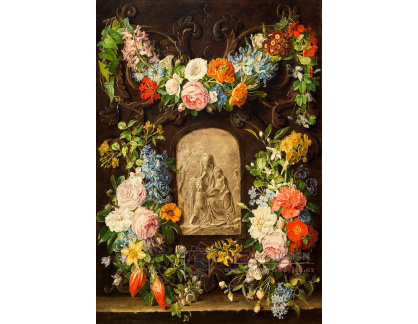 A-1487 Pauline Koudelka-Schmerling - Květinový věnec s reliéfem Madony