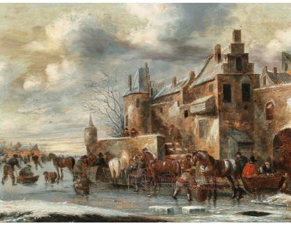 A-1838 Thomas Heeremans - Bruslaři a koně na ledě před městem