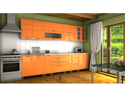 GRANADA KRF, kuchyňská linka 300cm, oranžový lesk