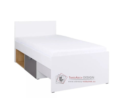 POKER R15L, postel 90x200cm, bílá / grafit / šedá / dub lefkas
