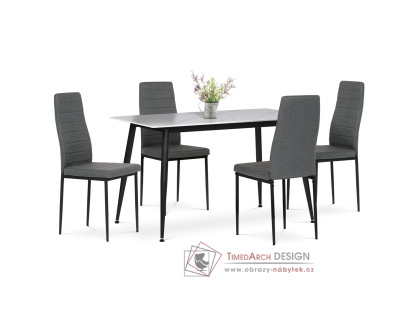 ASE-1004 GREY2, jídelní set 1+4, černý lak / látka šedá / bílý mramor