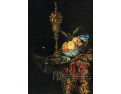 SO XVII-441 Christiaen Striep - Zátiší s mísou pomerančů, cínový talíř a pozlacený pohár