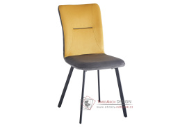 VLADO, čalouněná jídelní židle, černá / látka šedá + žlutá
