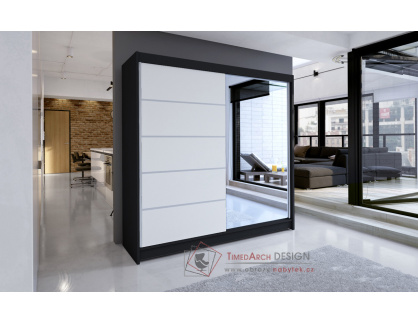 TAISA III, šatní skříň s posuvnými dveřmi 180cm, černá / bílá / zrcadlo
