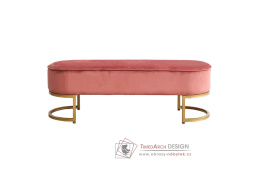 MIRILA NEW, designová lavice, gold chrom zlatý / látka velvet růžová