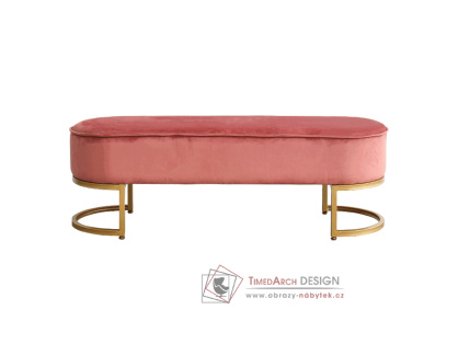 MIRILA NEW, designová lavice, gold chrom zlatý / látka velvet růžová