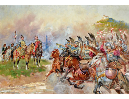A-4494 Wojciech Kossak - Polští husaři defilující před králem Janem III Sobieským