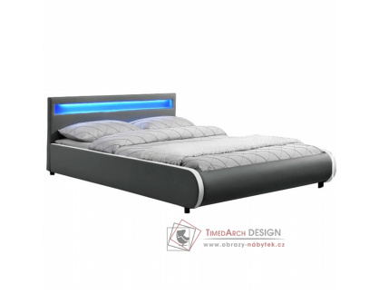 DULCEA, čalouněná postel s RGB LED osvětlením 160x200cm, ekokůže šedá