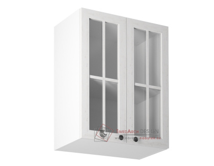 PROVANCE, horní 2-dveřová skříňka se sklem G60S, bílá / borovice andersen