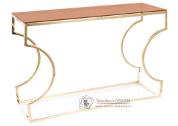 KENZO C, konzolový stolek 120x40cm, zlatá / jantarové kouřové sklo