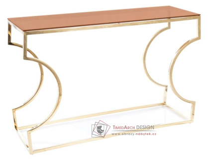KENZO C, konzolový stolek 120x40cm, zlatá / jantarové kouřové sklo