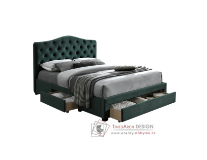 KESADA, čalouněná postel 160x200cm, látka velvet smaragdová