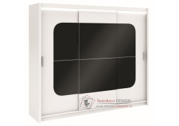 BARCELONA, šatní skříň s posuvnými dveřmi 250cm, bílá / černé sklo