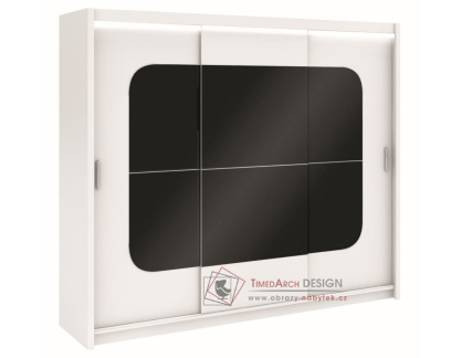 BARCELONA, šatní skříň s posuvnými dveřmi 250cm, bílá / černé sklo